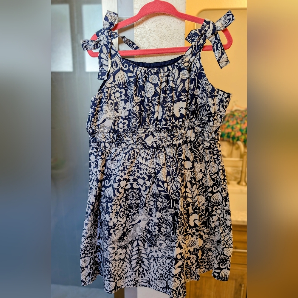J. Crew Navy and White Mermaid Floral Kids Dress